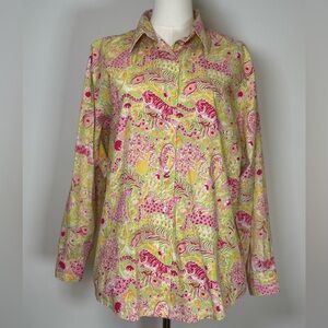 Key West Oversized Animal Beach Print Button Down Shirt 100% Cotton Size Medium